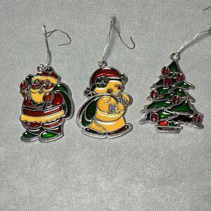 Vintage Russ Berrie & Co Stained Glass Ornaments Santa Claus Snowman & Xmas Tree